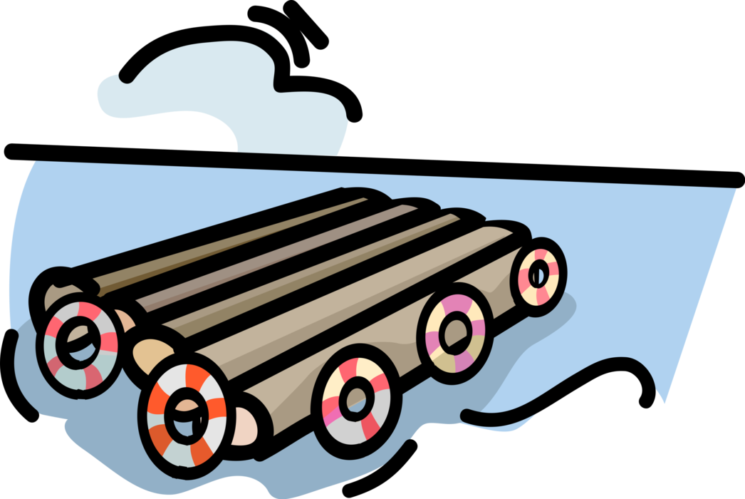 Vector Illustration of Floating Log Raft Platform in Water
