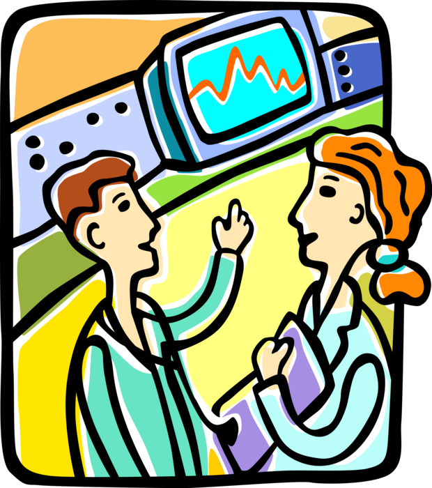 Vector Illustration of Health Care Professional Doctor Physicians Discussing Patient's Medical Chart