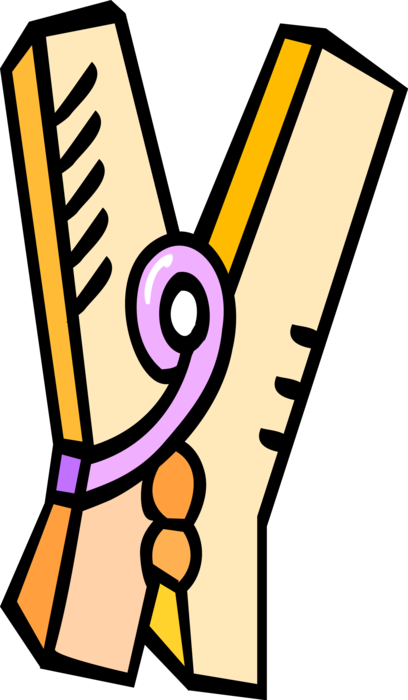 Vector Illustration of Clothespin or Clothes-Peg Fastener Hangs Up Garments on Clothes Line