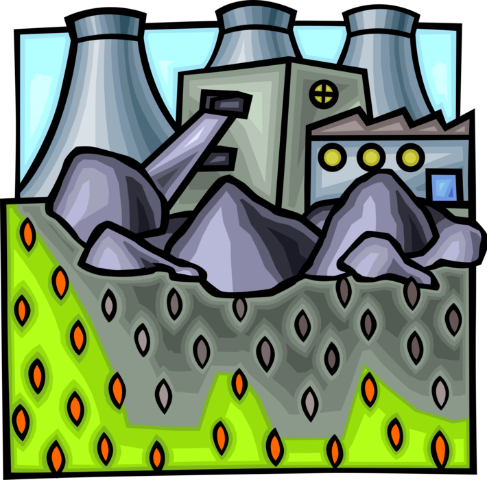 Vector Illustration of Nuclear Energy Power Plant Radioactive Waste Management and Disposal