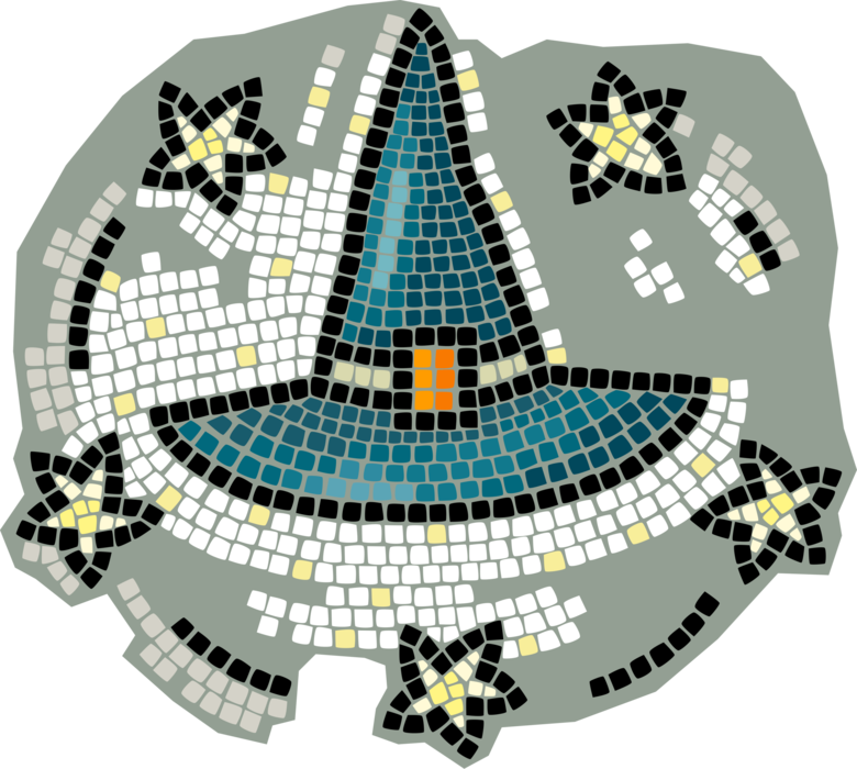 Vector Illustration of Decorative Mosaic Halloween Witch Hat
