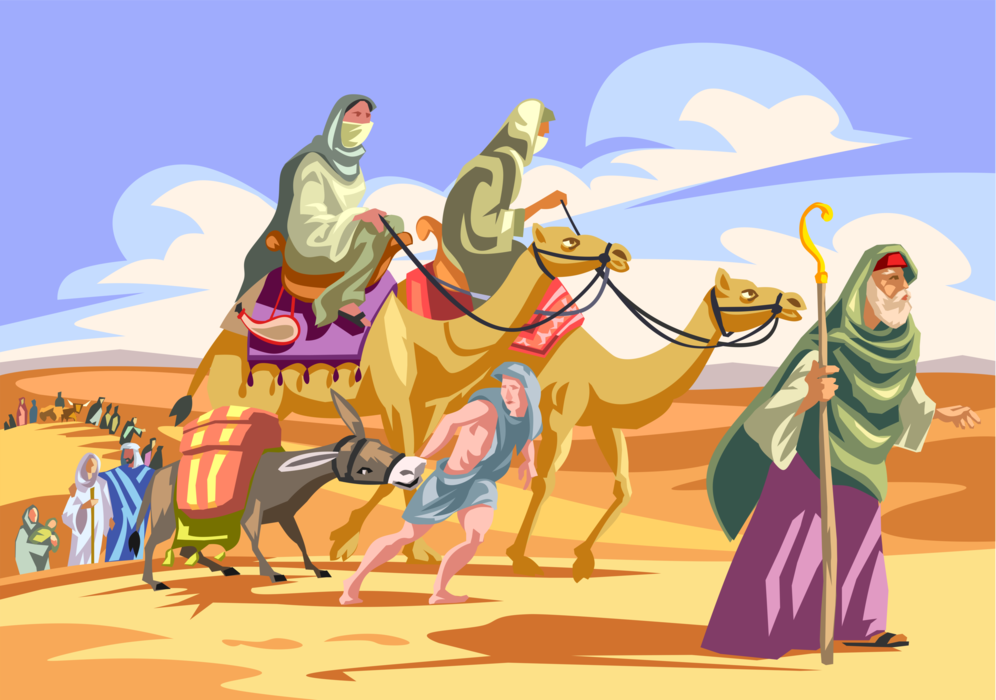 Vector Illustration of Moses Leads His People Out of Egypt to Promised Land Biblical Story