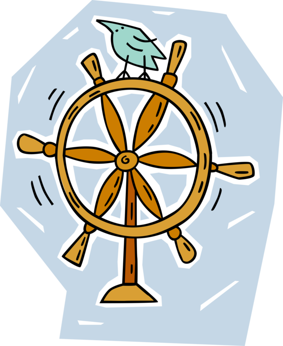 Vector Illustration of Maritime Ship's Helm Wheel or Boat's Wheel Changes Vessel's Course
