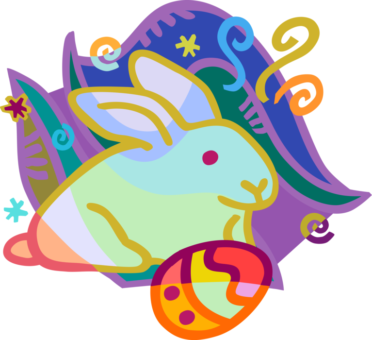 Vector Illustration of Pascha Easter Bunny Rabbit with Decorated Egg