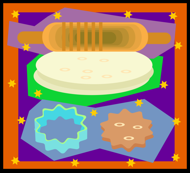Vector Illustration of Cookie Dough and Baking Rolling Pin