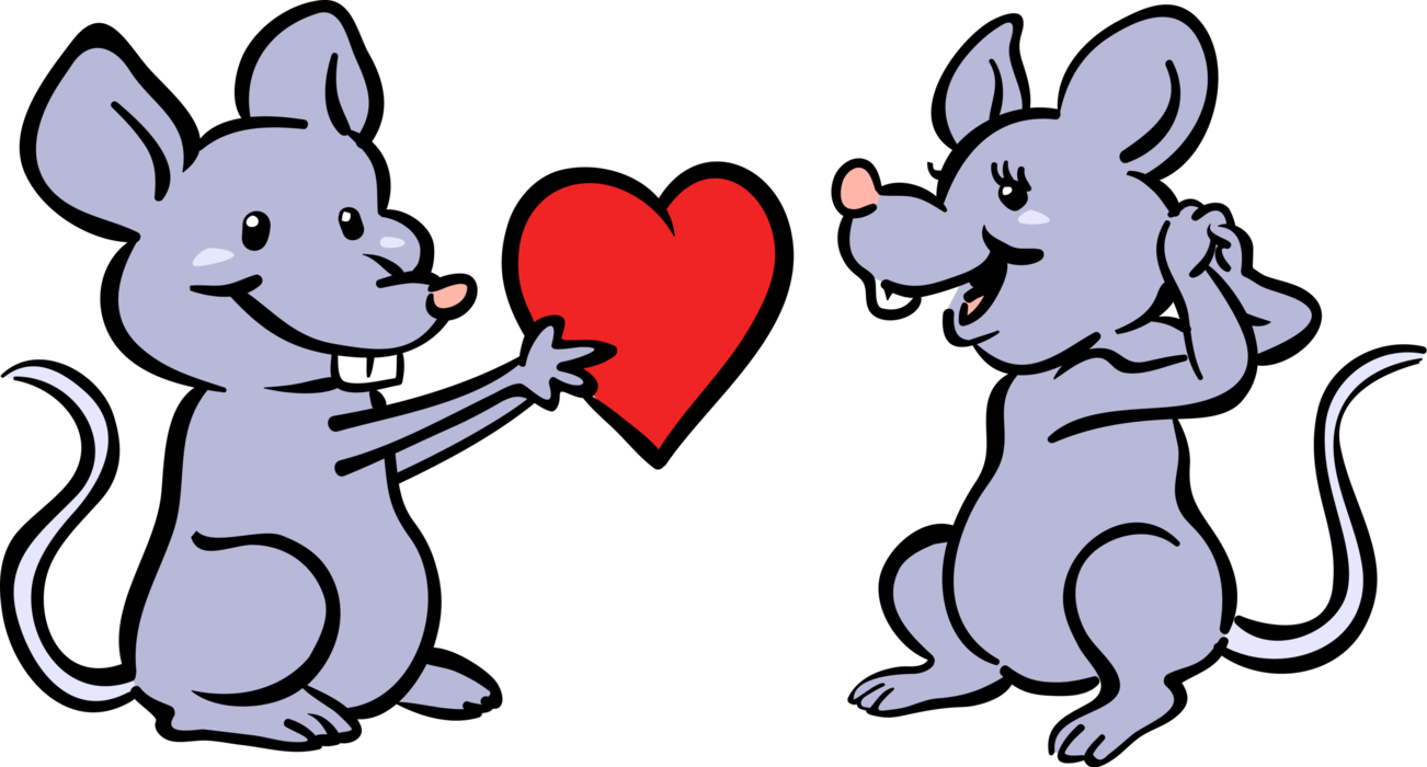 Vector Illustration of Romantic Rodent Mouse Mice Couple in Love with Heart