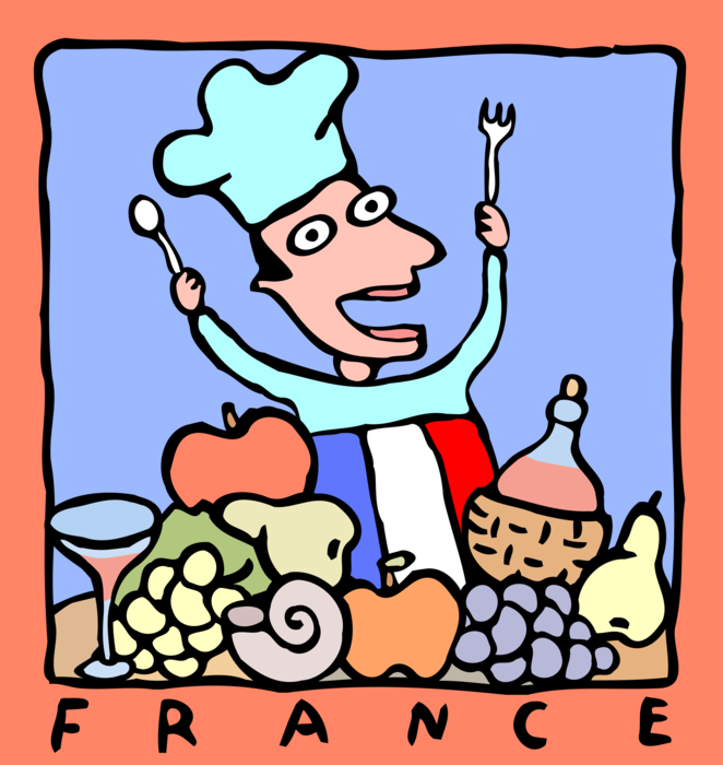 Vector Illustration of French Culinary Chef Pays Tribute to the Gastronomic Delights of France