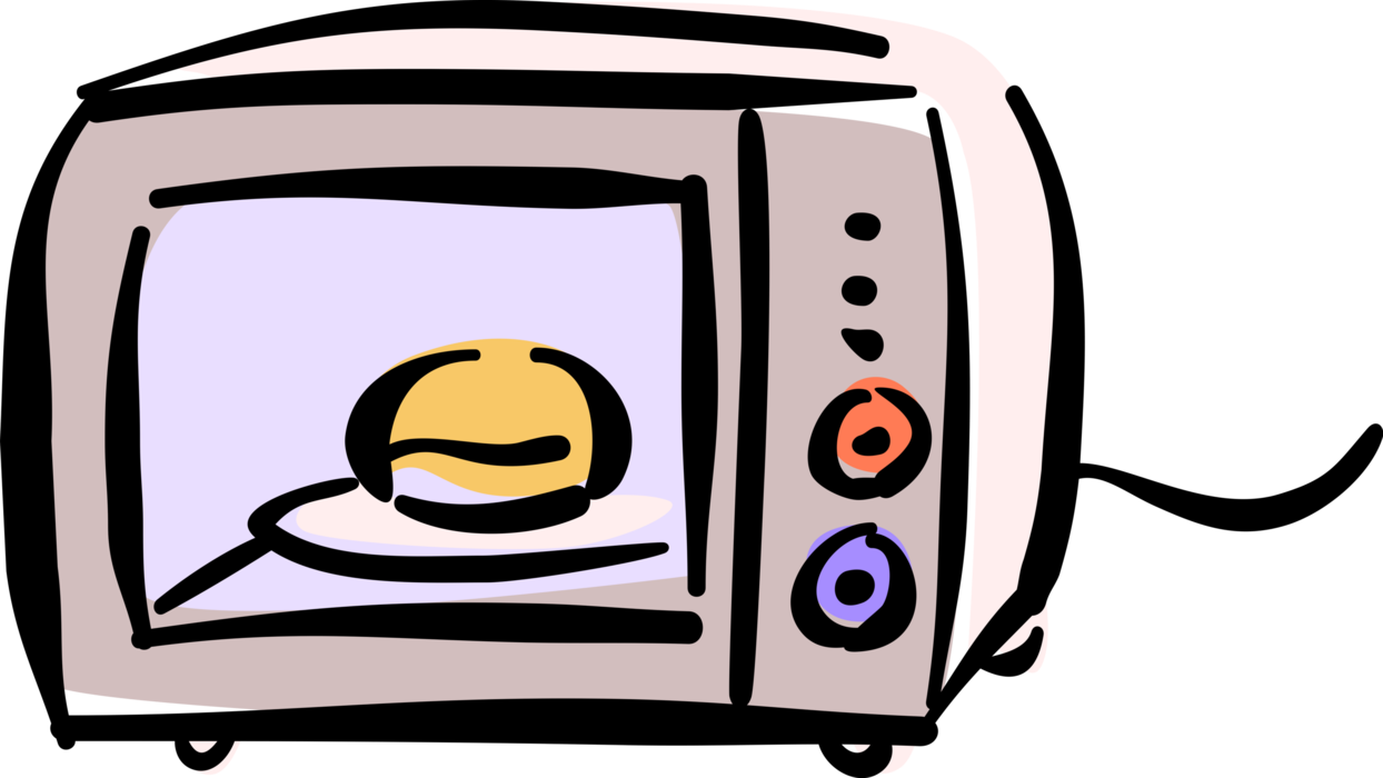 Vector Illustration of Kitchen Appliance Microwave Oven Cooks and Warms Food