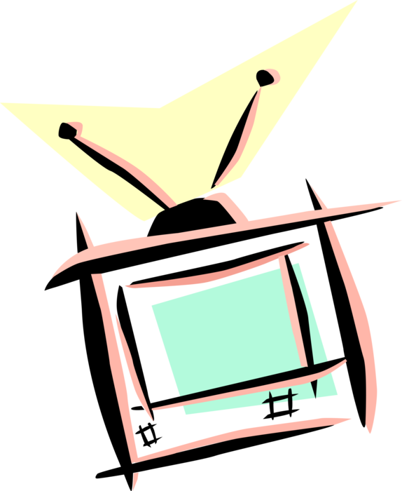 Vector Illustration of Television or TV Set Telecommunication Mass Medium with Rabbit Ears Antenna
