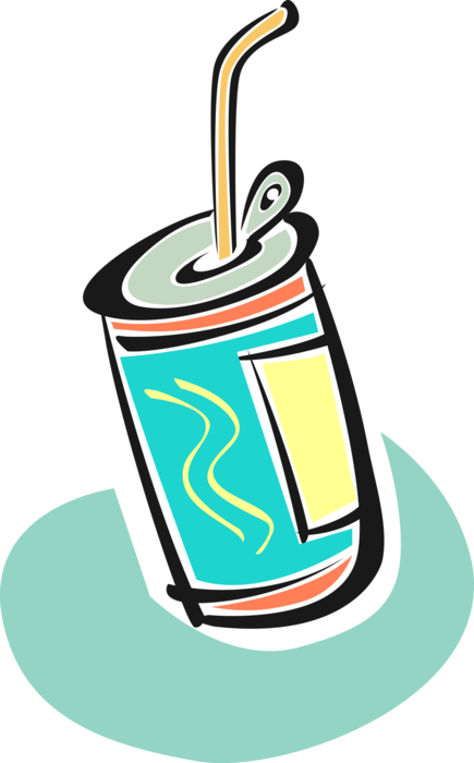 Vector Illustration of Soda Pop Soft Drink Refreshment Can with Drinking Straw