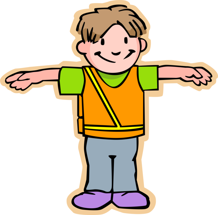 Vector Illustration of Primary or Elementary School Student Boy School Crossing Guard Directs Traffic