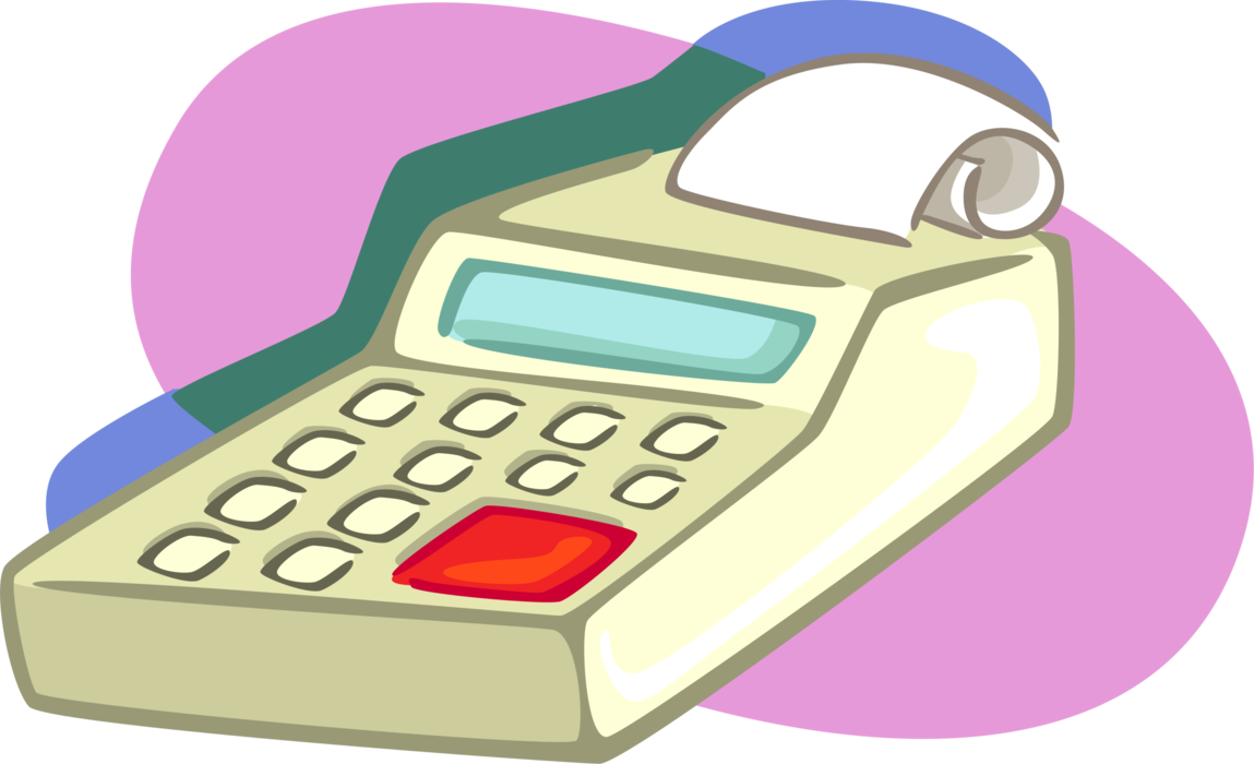 Vector Illustration of Adding Machine Calculator used for Bookkeeping Calculations