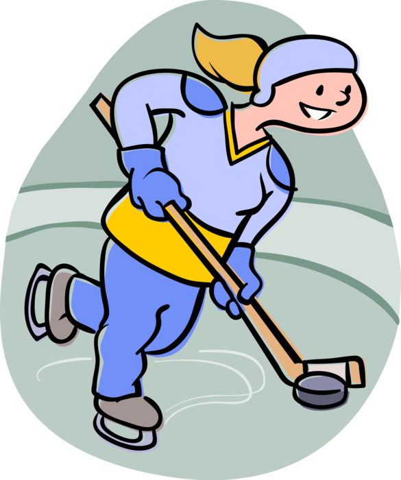 Vector Illustration of Playing Hockey on Rink with Ice Skates, Hockey Stick and Puck