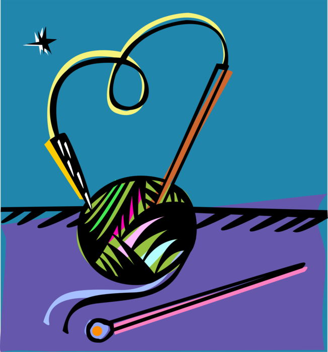 Vector Illustration of Ball of Wool Yarn with Knitting Needles