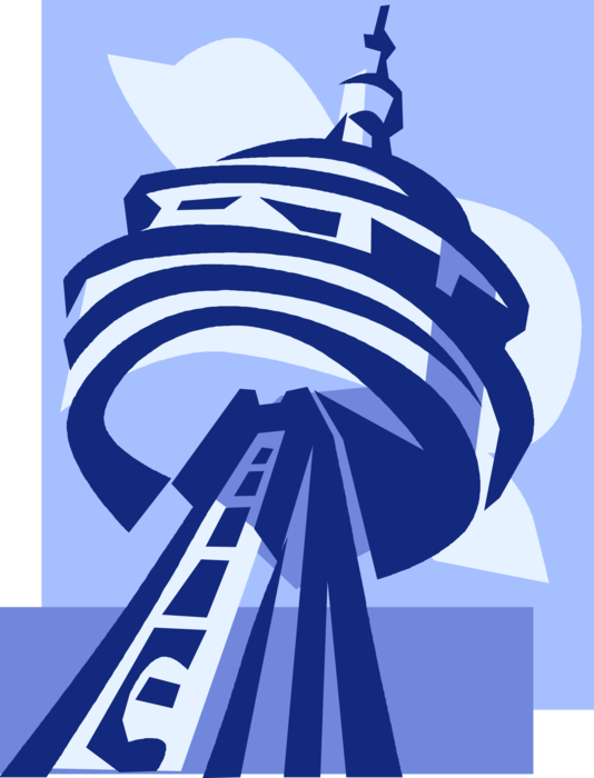 Vector Illustration of CN Tower, Communications and Observation Tower Downtown Toronto, Ontario, Canada