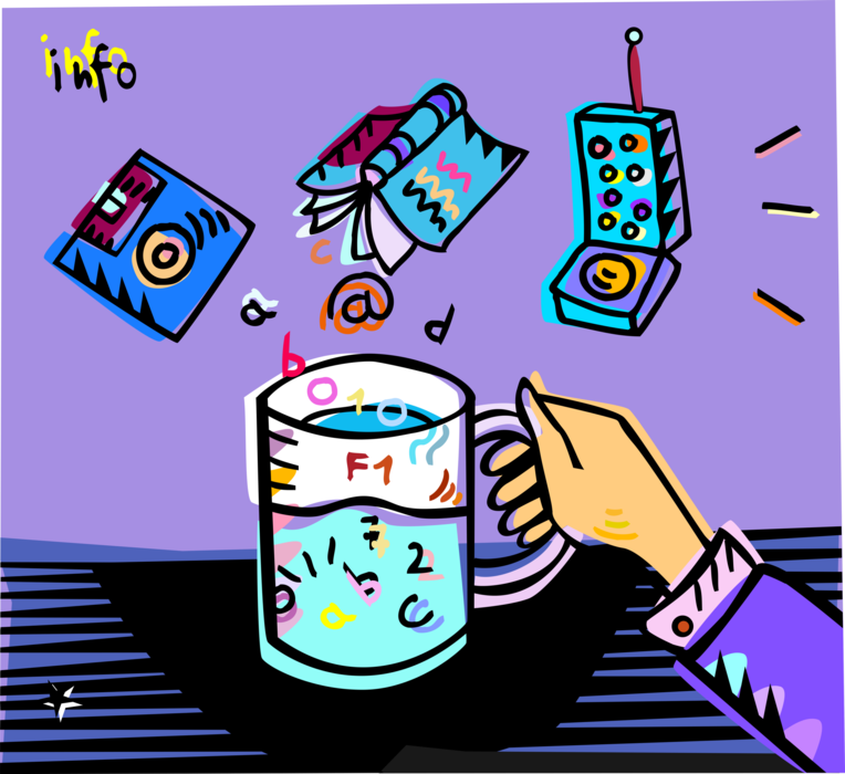 Vector Illustration of Information Technology and Telecommunications Mixed in Cup