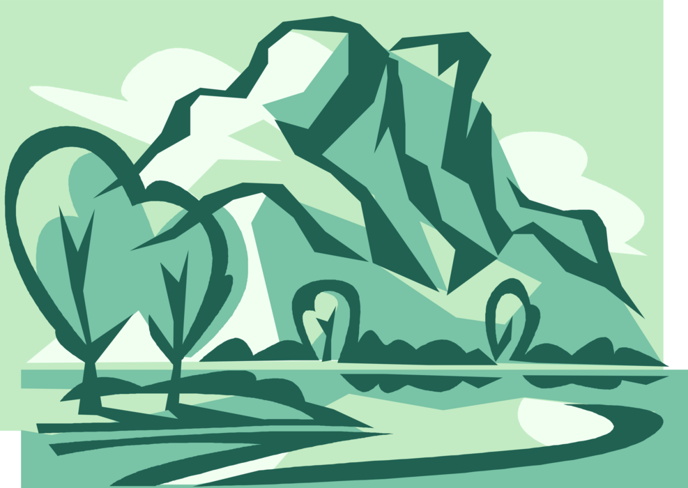 Vector Illustration of Majestic Mountains with Nature