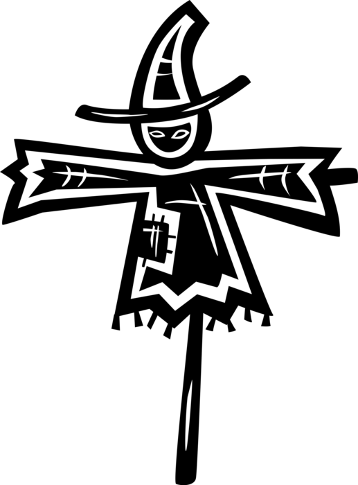 Vector Illustration of Scarecrow Decoy to Frighten Crows or Birds Away from Crops
