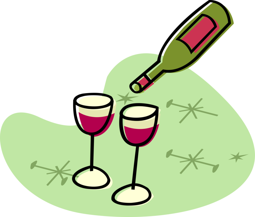 Vector Illustration of Wine Bottle Alcohol Beverage with Glasses