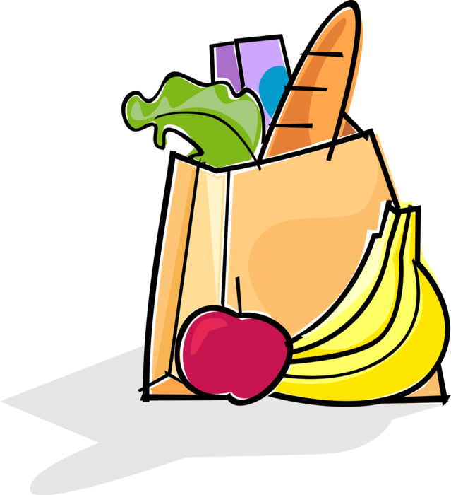 Vector Illustration of Supermarket Grocery Store Bag of Groceries with Apple and Banana