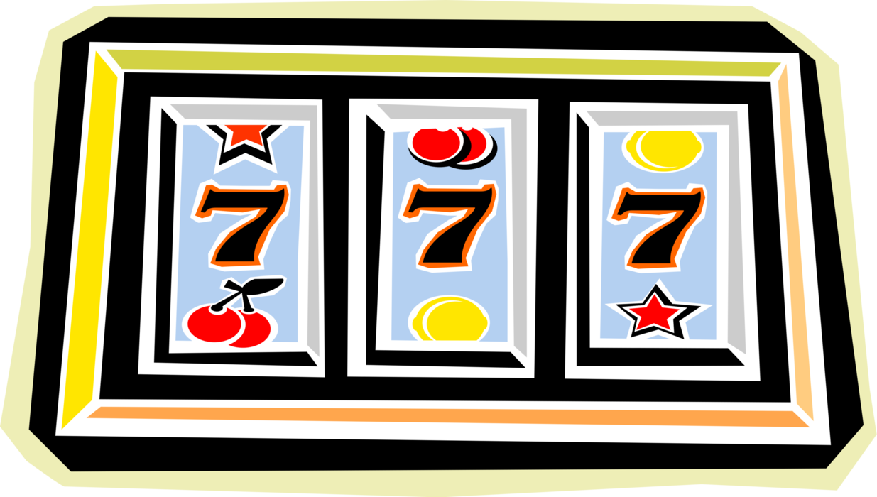 Vector Illustration of Casino Gambling Slot Machine One-Armed Bandit Lucky Sevens