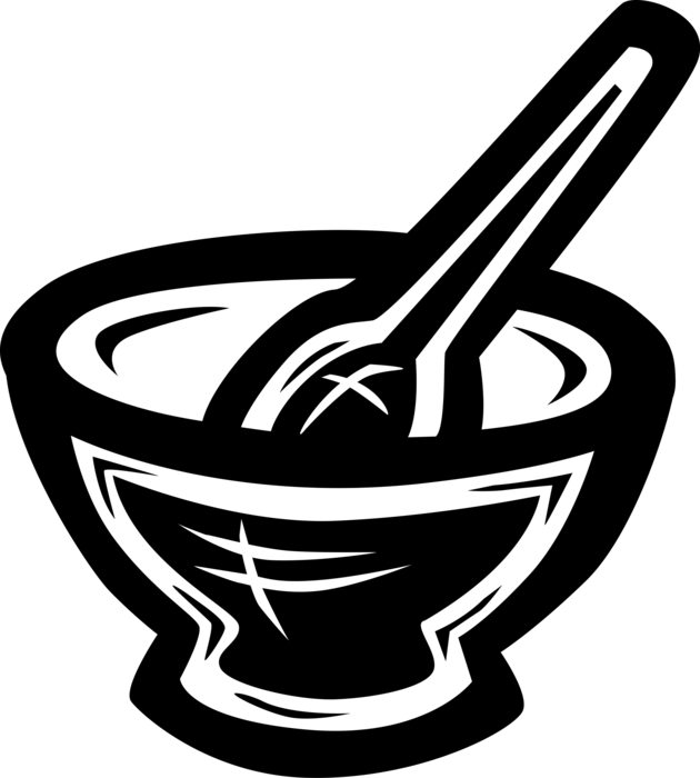 Vector Illustration of Mortar and Pestle Prepare Ingredients by Crushing and Grinding into Powder or Paste