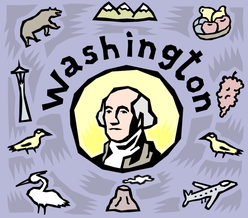 Vector Illustration of Washington is Only State to be Named After United States President, U.S.A.