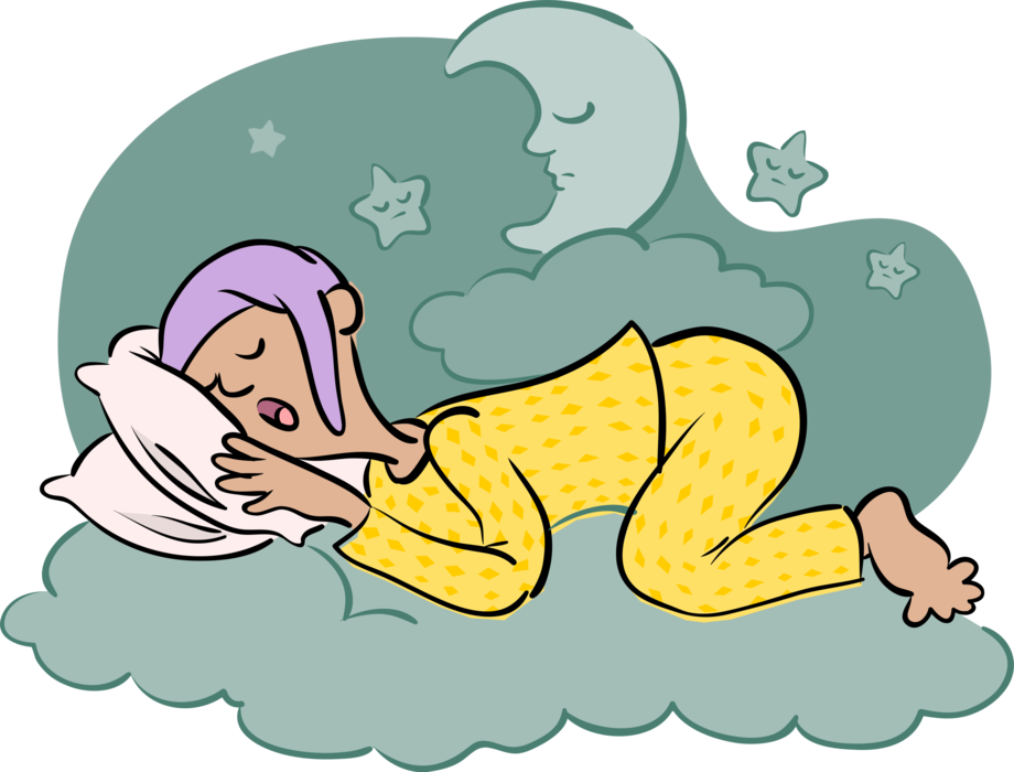 Vector Illustration of Sleeping on Cloud with Pillow and Dream World