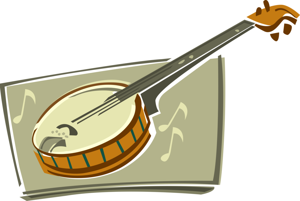 Vector Illustration of Banjo Stringed Musical Instrument Associated with Country, Folk, Irish Traditional and Bluegrass music