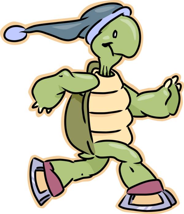 Vector Illustration of Slow-Moving Terrestrial Reptile Tortoise or Turtle on Ice Skates
