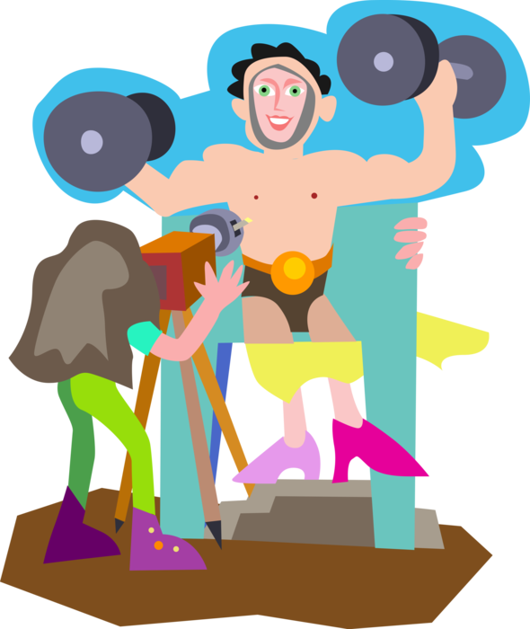 Vector Illustration of Photographer Takes Picture of Weightlifter Cut-out