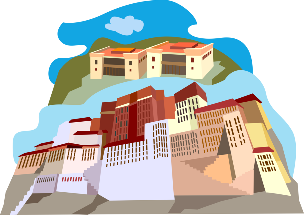 Vector Illustration of Potala Palace in Lhasa, Capital of Tibet
