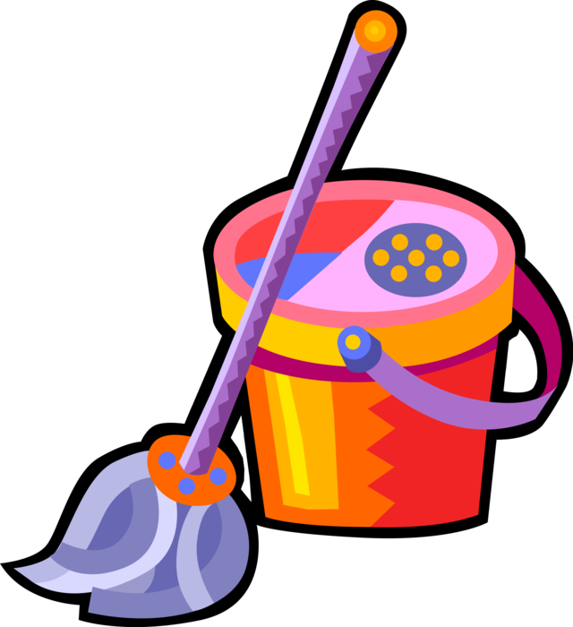 Vector Illustration of Janitor's Mop and Bucket for Cleaning Floors