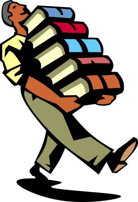 Vector Illustration of Office Worker with Stack of Books