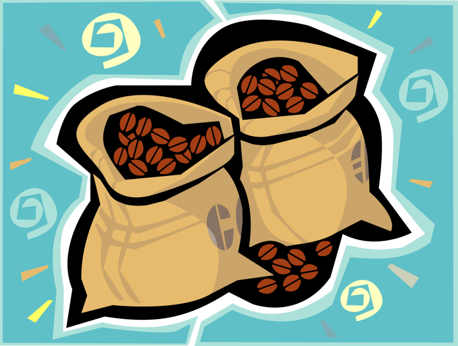 Vector Illustration of Sacks with Coffee Bean Seeds of the Coffee Plant