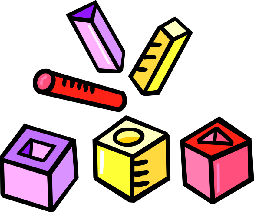 Vector Illustration of Putting Round, Square and Triangular Pegs in Proper Holes