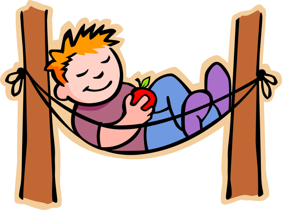 Vector Illustration of Primary or Elementary School Student Boy Resting in Hammock