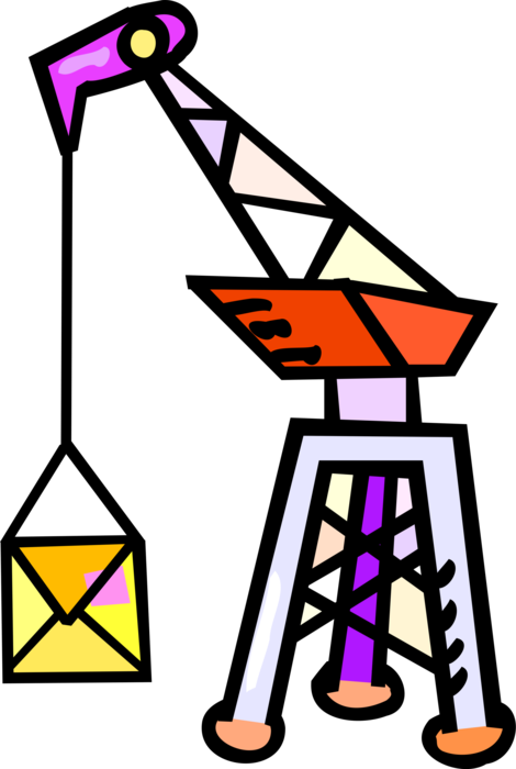 Vector Illustration of Shipping Crane Lifting Crate Box
