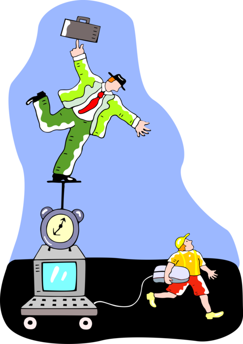 Vector Illustration of Businessman Balancing on Computer