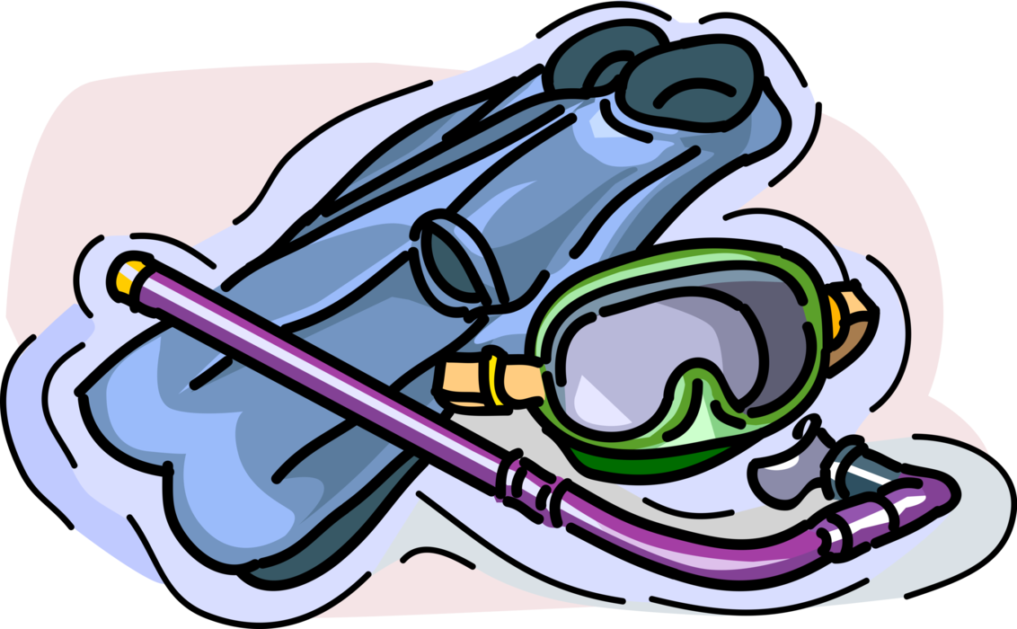 Vector Illustration of Snorkeling Equipment, Flipper, Fins, and Diving Mask
