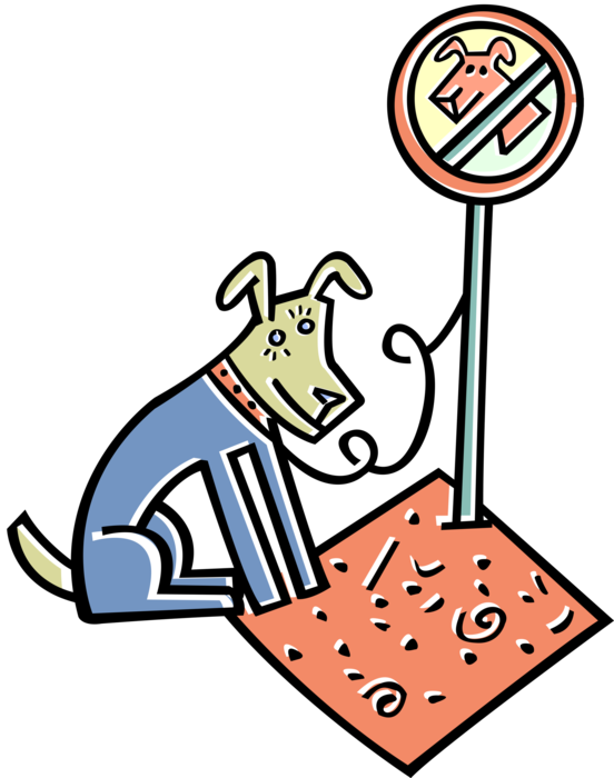 Vector Illustration of Family Pet Dog on Leash in No Dogs Allowed Zone