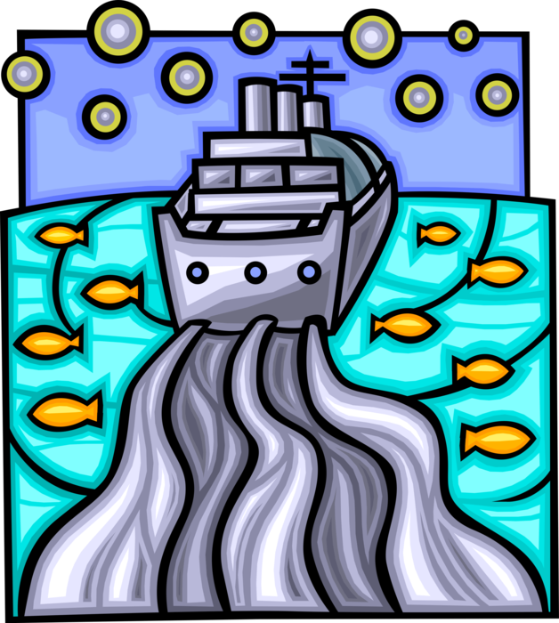 Vector Illustration of Environmental Impact of Bunker Fuel used by Transport Ships at Sea