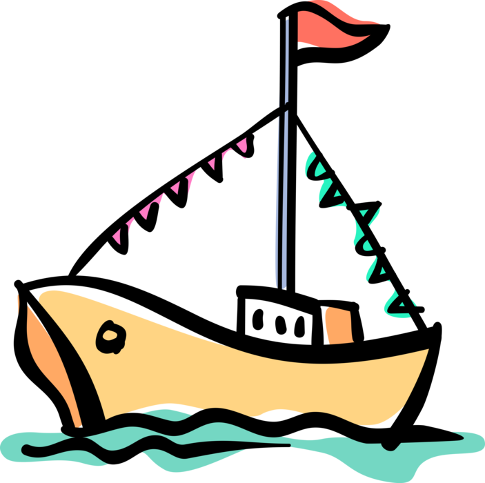 Vector Illustration of Fishing Boat Watercraft Vessel on Water