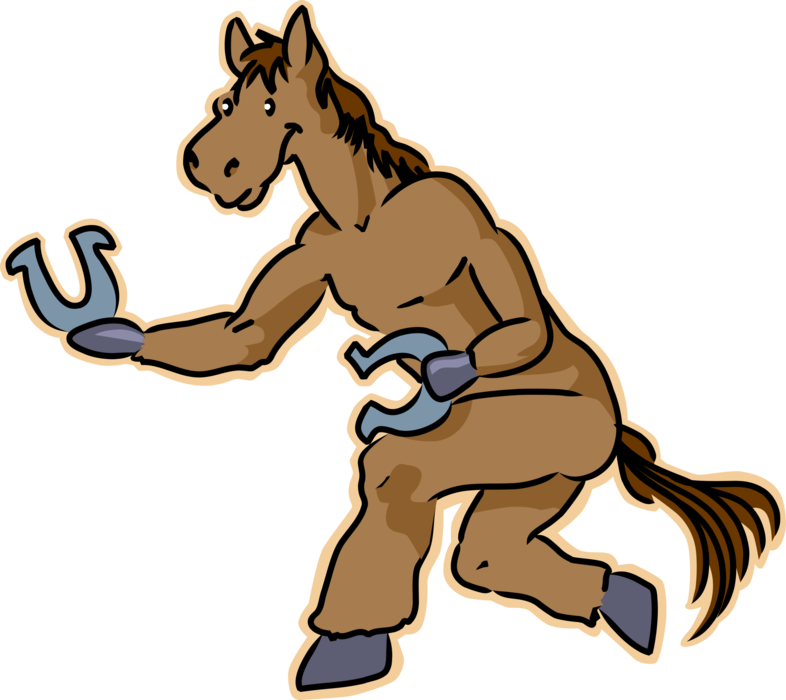 Vector Illustration of Equestrian Horse Plays Horseshoes
