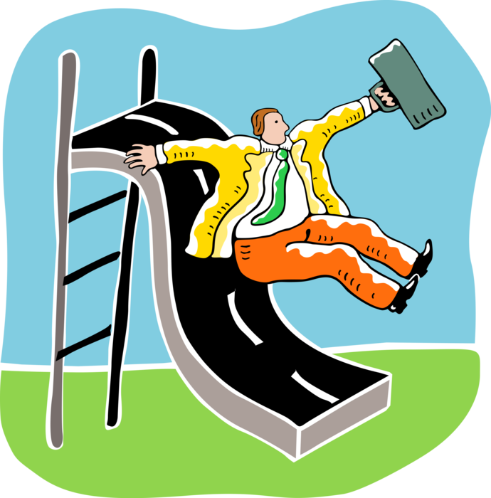 Vector Illustration of Businessman Sliding on Playground Slide
