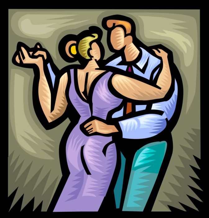 Vector Illustration of Couple Dancing Together in Ballroom Dance Hall
