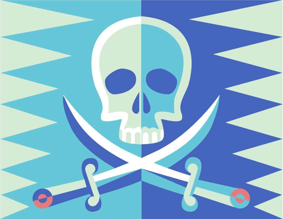 Vector Illustration of Buccaneer Pirate Skull and Cutlass Swords