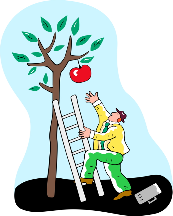 Vector Illustration of Businessman Climbs Ladder to Reach Last Apple