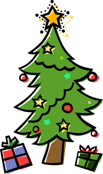Vector Illustration of Festive Season Christmas Tree with Presents and Gifts