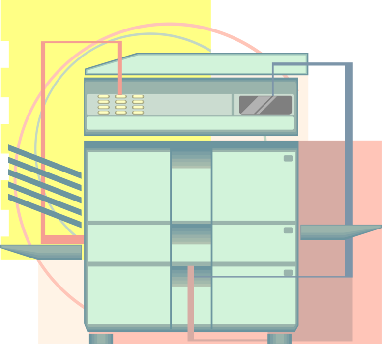 Vector Illustration of Office Equipment Photocopier Duplicates Documents